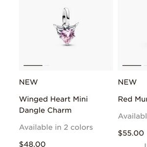 Pandora Winged Heart Mini Dangle Charm - Pink and Silver